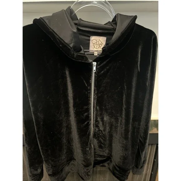 Women’s Black Velvet Chaser Zipper Hooded Jacket Sz Medium New With Tags - Picture 2 of 6